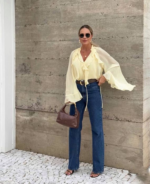 Лимона блуза з валанами