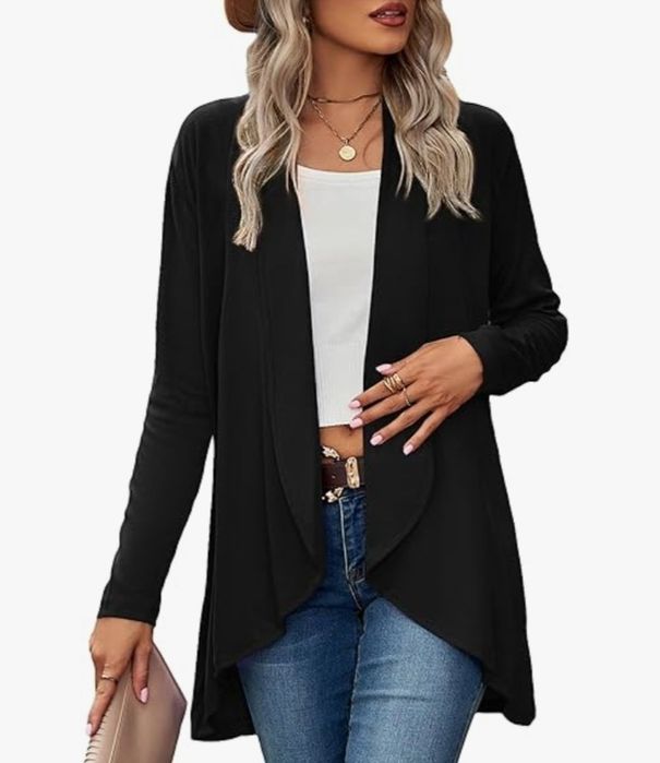 BAISHENGGT Kardigan damski czarny z długim rękawem roz XL