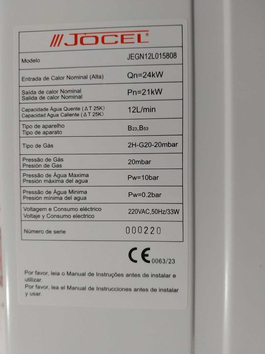 Esquentador a gás Jocel JEGN12L015808