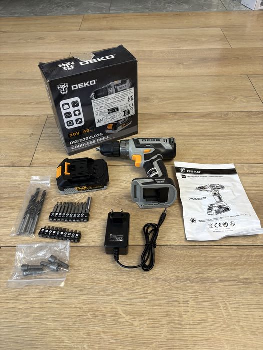 Wiertarko-wkrętarka 20V 40Nm 18+1 biegów Led zestaw z akcesoriami Deko