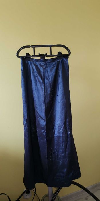 Granatowy imprezowy komplet długa spódnica i bluzka M 38