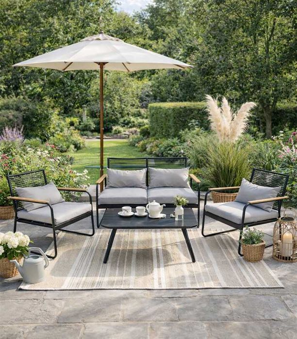 Zestaw meble ogrodowe LUX desing - 2 fotele + sofa + stolik ! szare