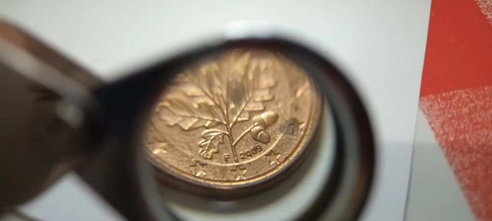 Moeda 1 cêntimo Alemanha 2009 F com erro cunhagem