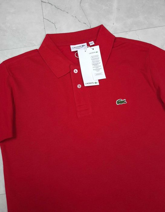 Lacoste 100% Bawełna S M XXL Czerwona Męska Polówka