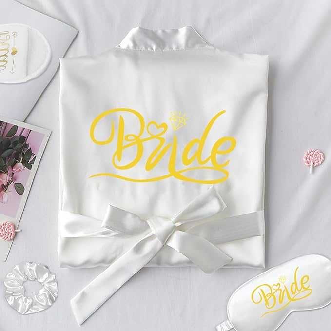 Zestaw szlafrok satynowy Panny Młodej wesele wieczór panieński nowy L