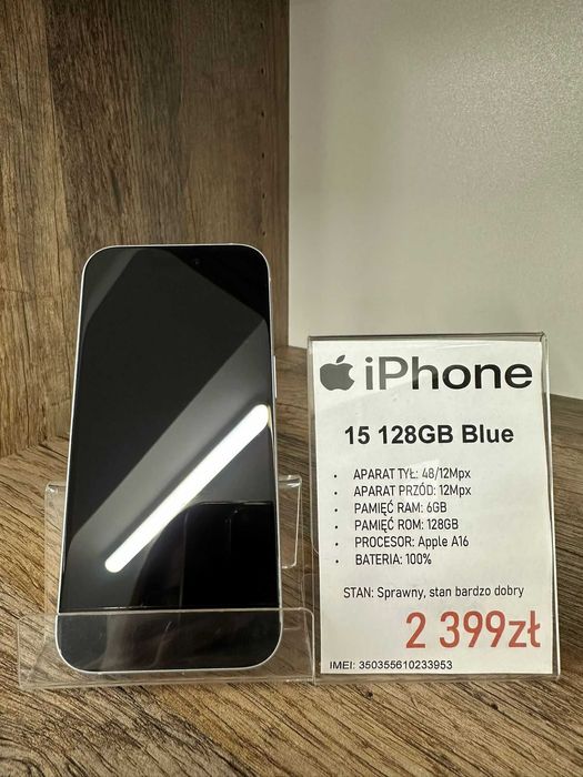 Smartfon Telefon Apple iPhone 15 128GB Blue stan bdb gwarancja
