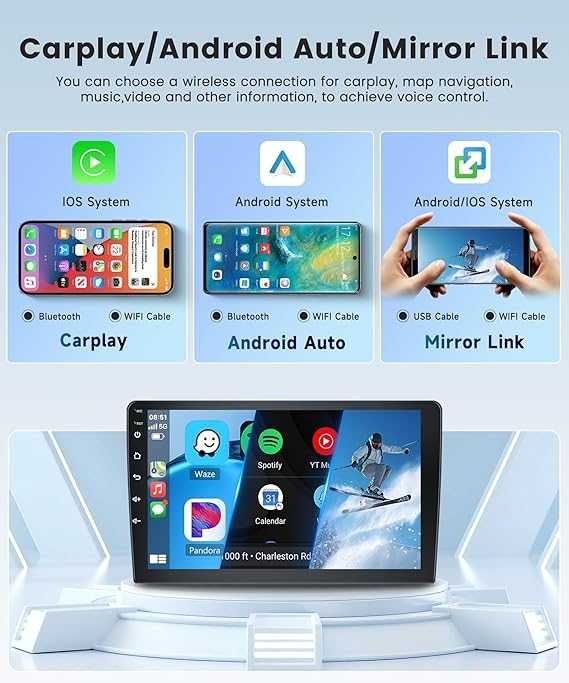 Radio samochodowe Android 2-DIN system Wireless CarPlay 10'' ekran