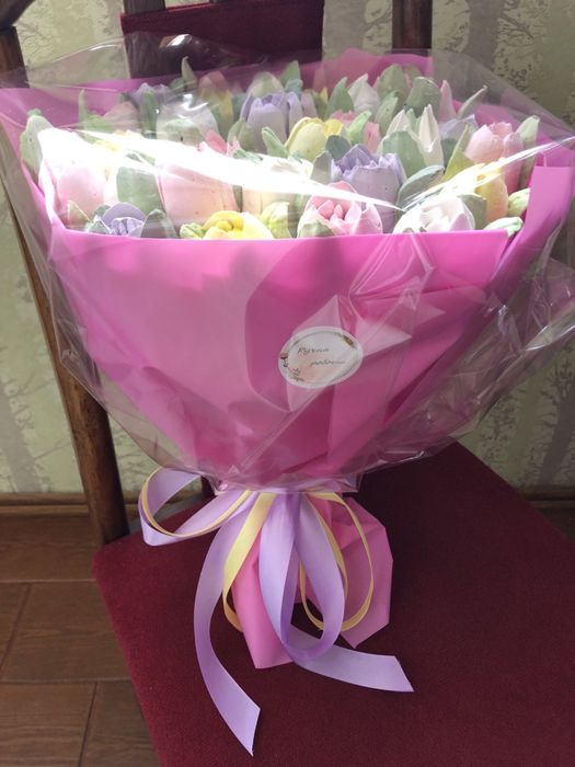 Букет із зефіру, тюльпани, квіти , подарунок