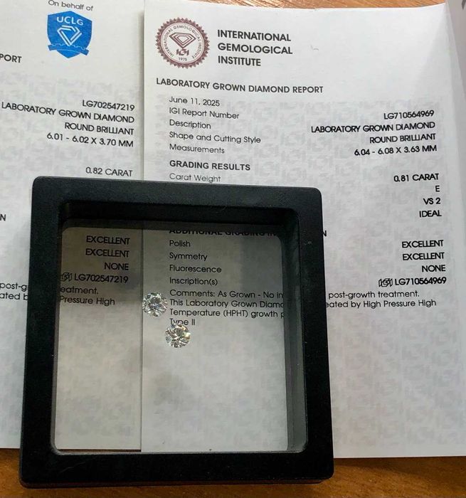 Пара бриллиантов 1.63 карат под серьги сертификат