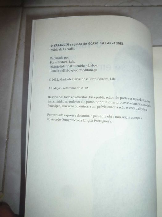 Mário de Carvalho, O Varandim seguido de Ocaso em Carvangel 1º edição