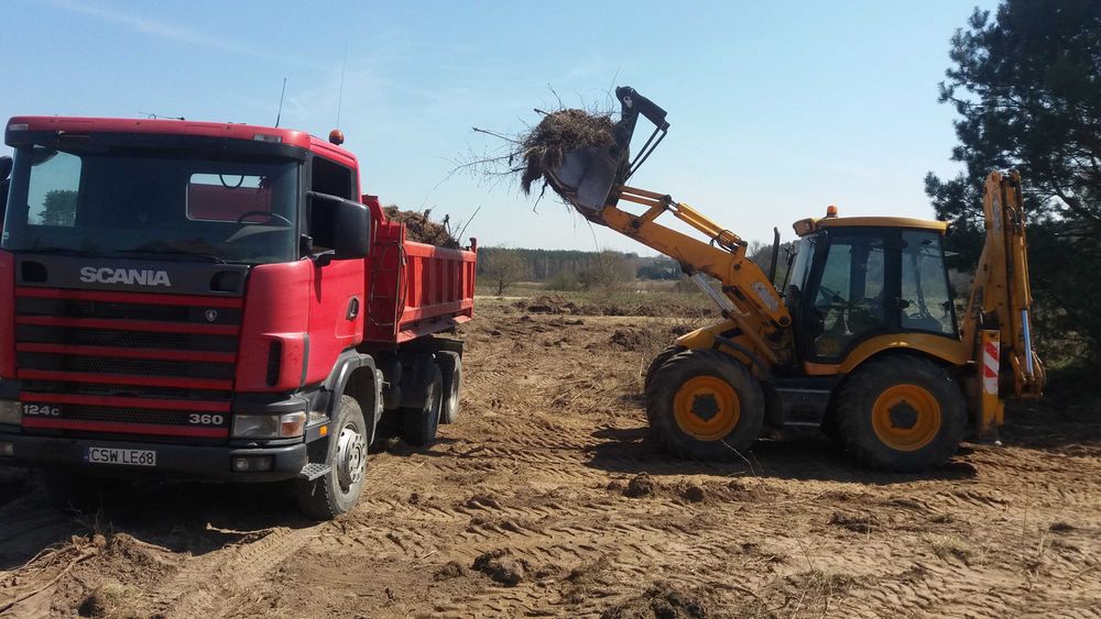 Roboty ziemne usługi koparko-ładowarką wykop transport żwir budowa