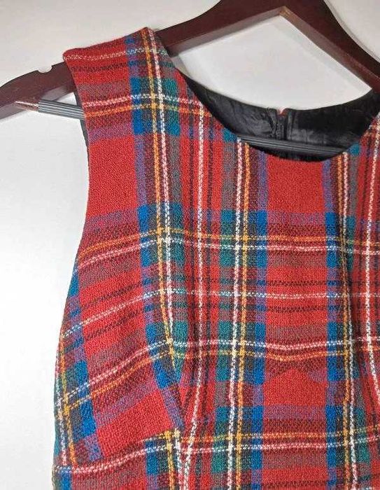 Gruba elegancka sukienka tweed XS kratka