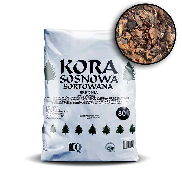 Kora ogrodowa sosnowa sortowana – gruba/średnia/drobna | Worki 80L | Dostawa