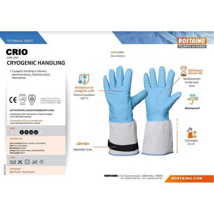 Кріогенні рукавички XL Rostaing Criogenic handling glove до -197°C.