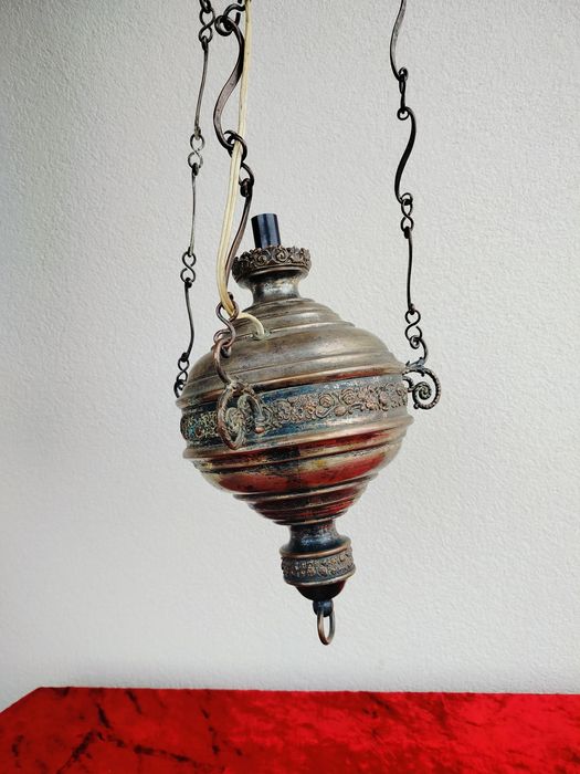 Stara lampa koscielna platerowana zabytkowa