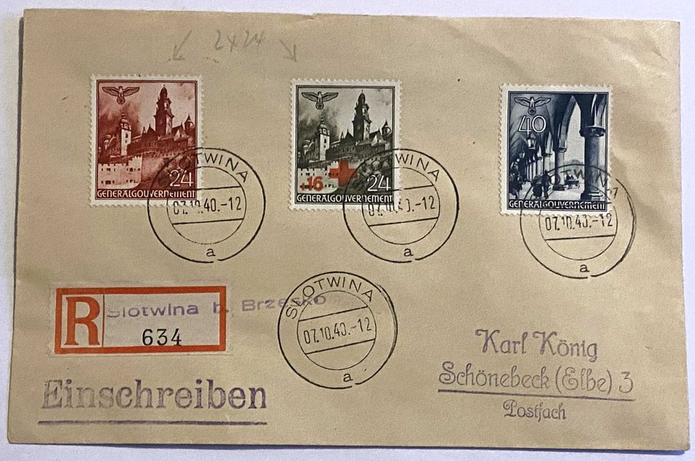 Koperta Generalna Gubernia ze znaczkami GG 45 i 47 i 53 GG3