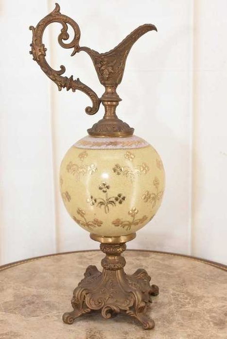 Żółta Porcelanowa Karafka - Porcelana + Brąz - Prezent - Kwiaty