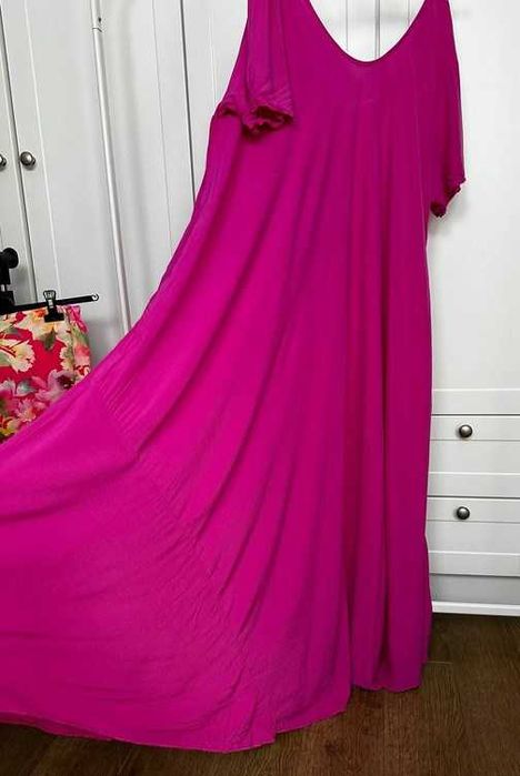 Italy sukienka maxi pink róż wi skoza wesele 140 cm pachy 50 52