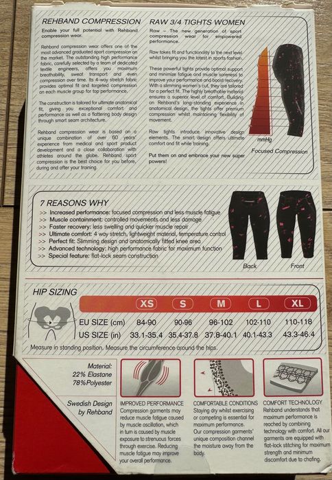 Szorty uciskowe Rehband RAW COMPRESSION TIGHTS 3/4 XS