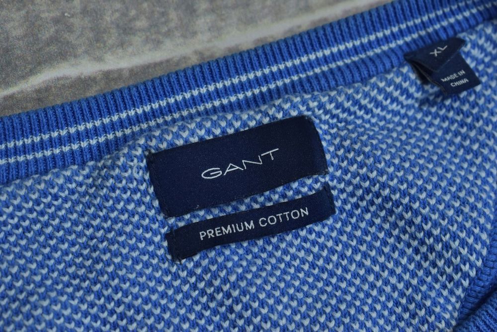 Gant Niebieski Bawełniany Sweter Męski Crewneck Premium Cotton Xl
