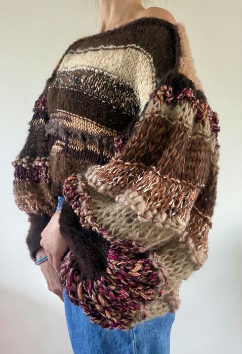Czekoladowy sweter handmade och paproch zara fobya ART