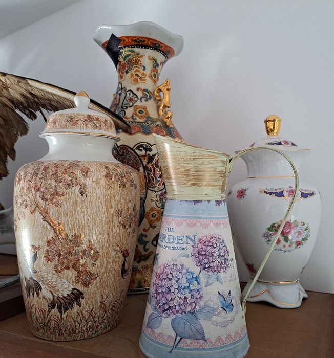 Porcelain Vase / Bibelot Jars and Metal Pitcher