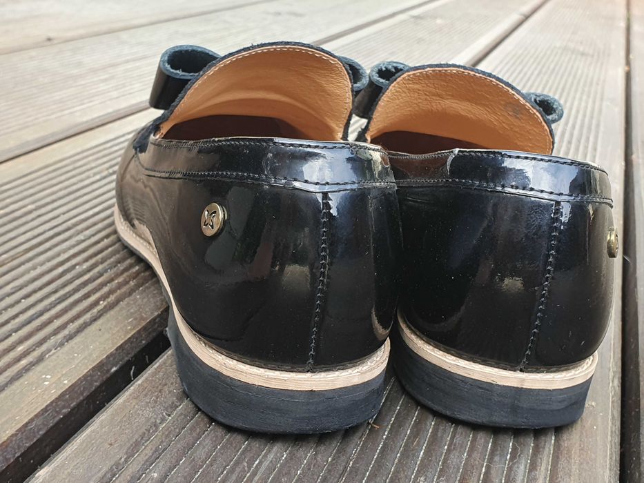 Maciejka Lordsy Skóra Naturalna Z Kokardką Czarne