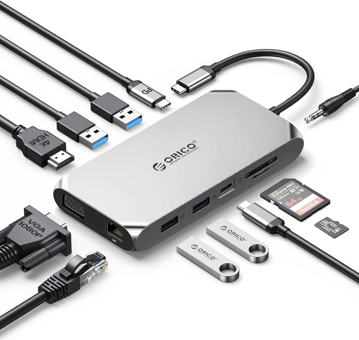 Stacja dokująca HUB adapter USB ORICO 12w1 4K HDMI Ethernet SD 3,5mm