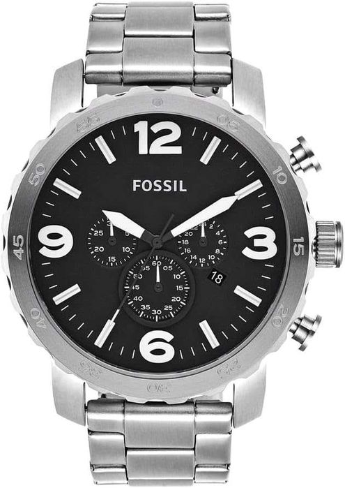 Fossil Męski Nate Jr1353 Zegarek na Rękę, Srebrny/Czarny, Ø 50 mm