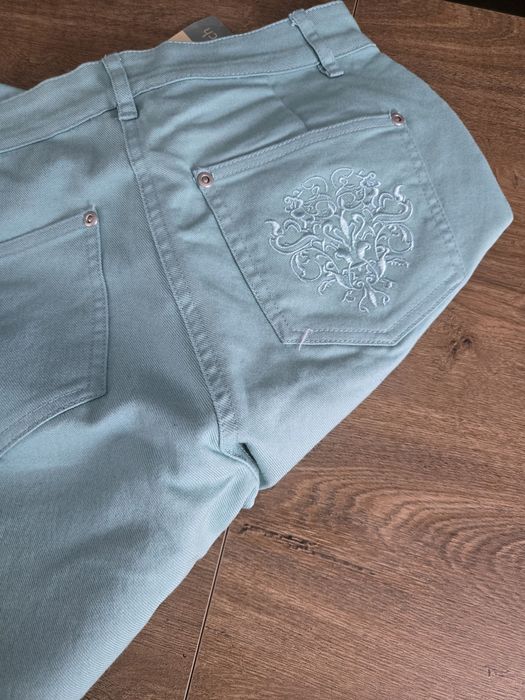 Miętowe rybaczki jeansowe uk10 eur38