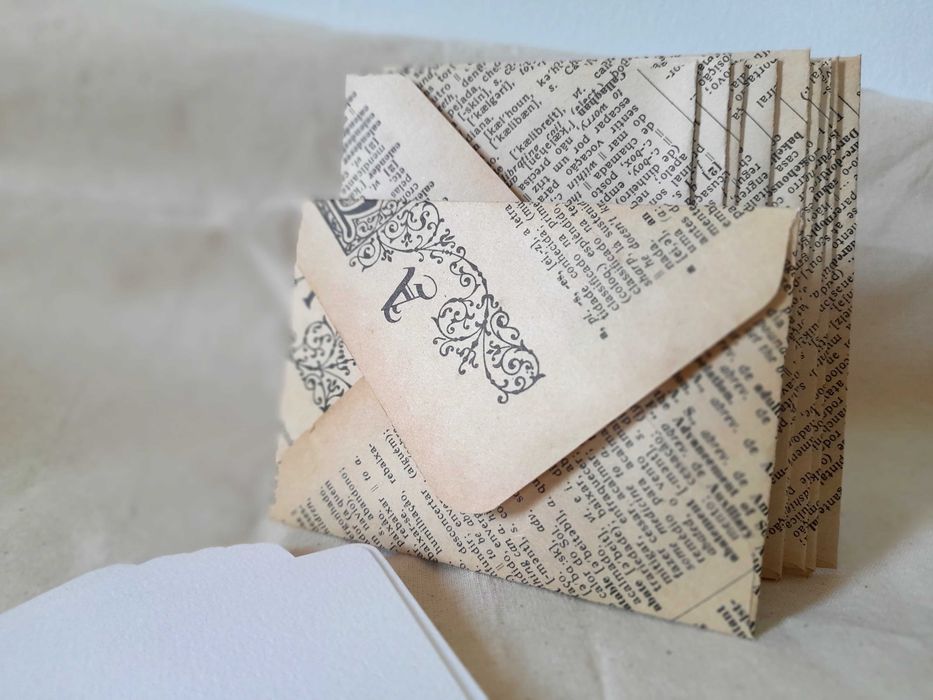 10 Vintage Handmade Dictionary Envelopes for 7.2 x 10 cm Cards