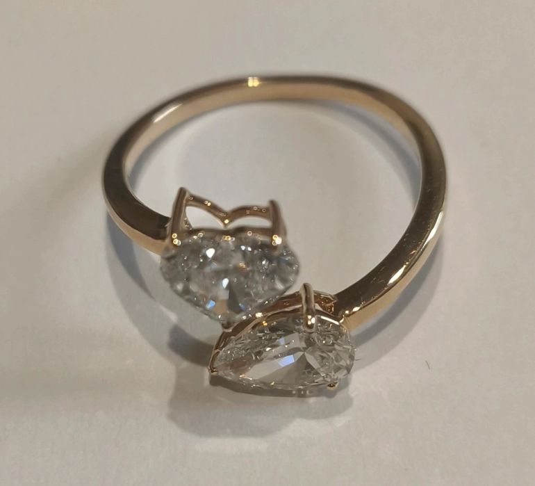 Pierścionek 14K złoto 2.09 ct HRD serce + gruszka r. 15