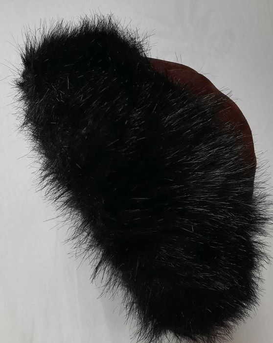 Futrzana kożuchowa futro naturalne skórzana czapka brązowa czarna 64