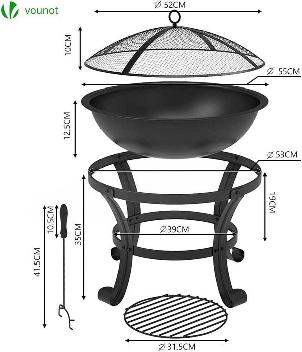 Braseiro exterior 55 cm, para jardim, terraço, campismo, novo