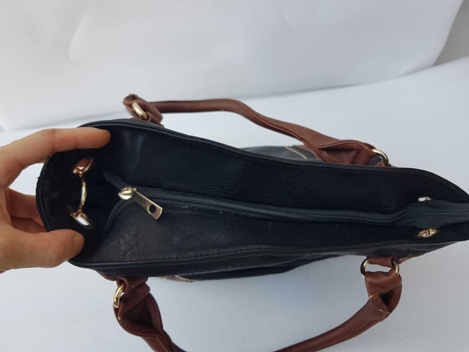 mala em couro de senhora cor preta e castanho