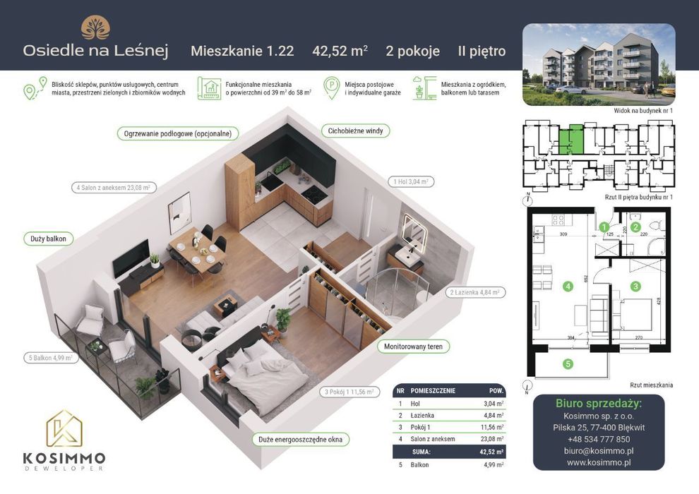 Nowa inwestycja - 2 pokoje, 2 piętro z balkonem