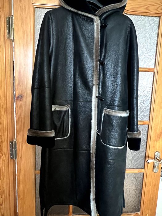 Дублянка шкіряна довга з капюшоном