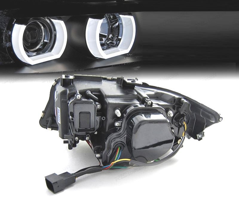 FARÓIS BMW E90 E91 05-08 ANGEL EYES 3D FUNDO PRETO
