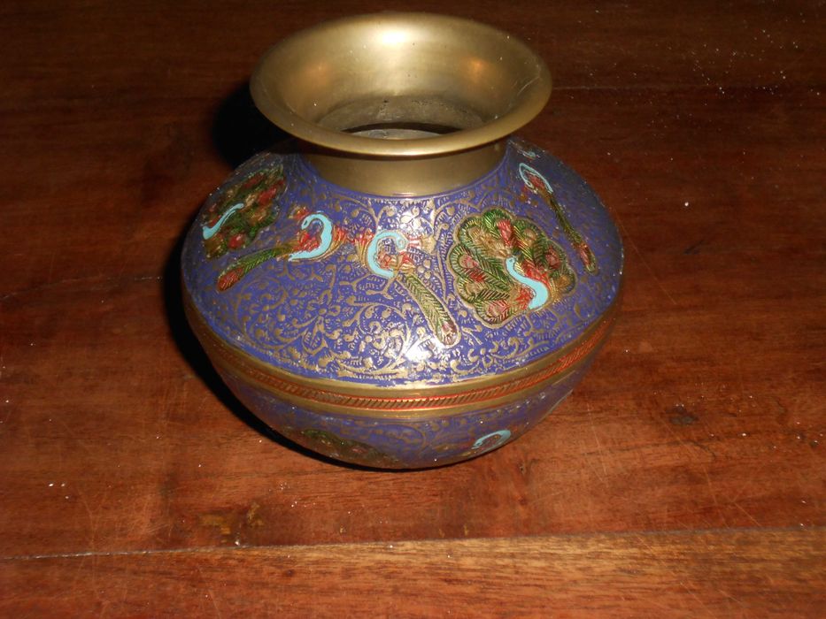 Pote antigo latao trabalhado e taça metal vintage Cuca