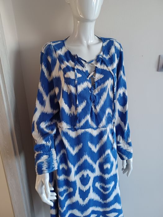 Sukienka midi boho casual L niebieska we wzory H&M