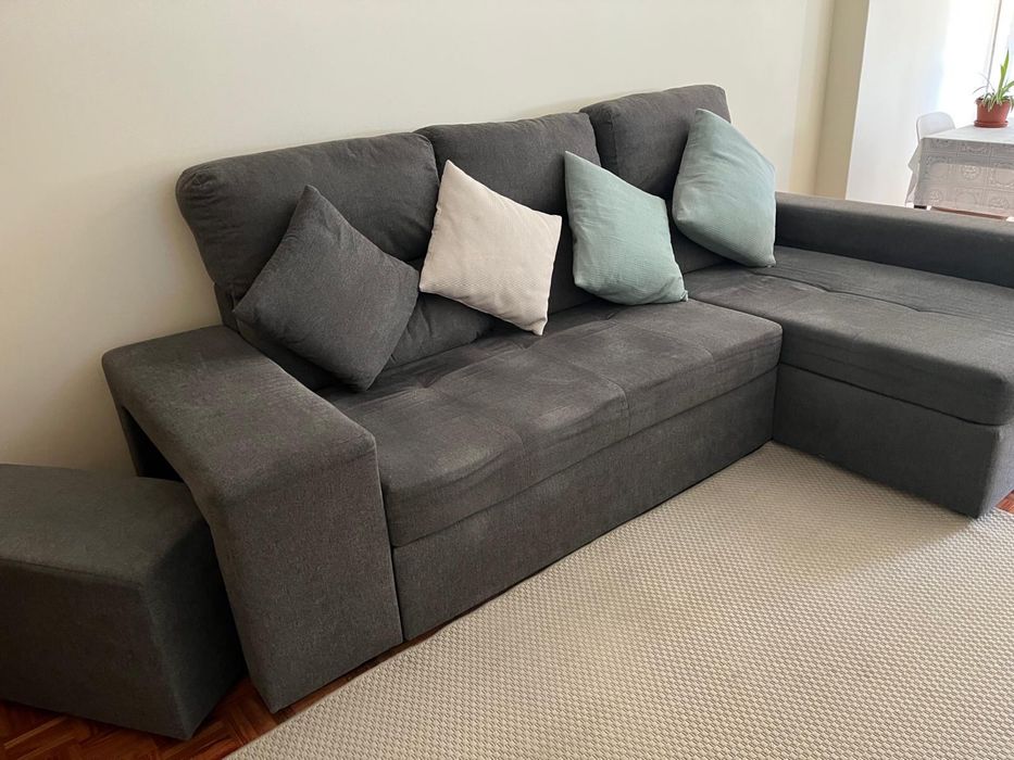 Sofá 2 lugares + chaise cinza escuro