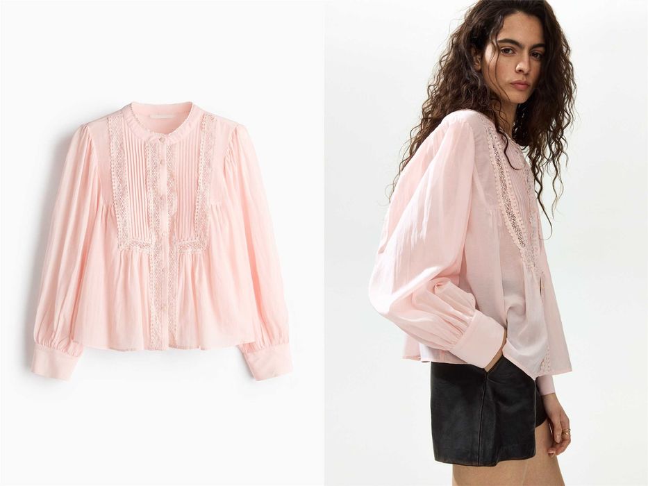 Bluzka S nowa kolekcja koszula ze szczypankami różowa wiskoza PROMOCJA