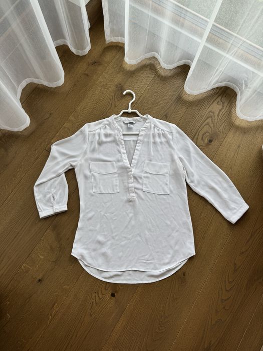 Biała bluzka H&M 34 XS mgiełka elegancka z rękawkiem luźna