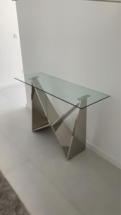 Consola de entrada em vidro e pés espelhados – como nova