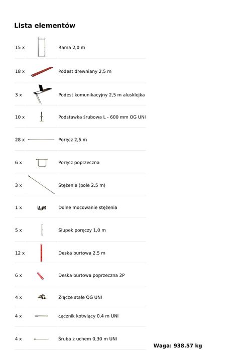 Rusztowanie elewacyjne 82 m2 używane 10x8,2 m Podest drewniany