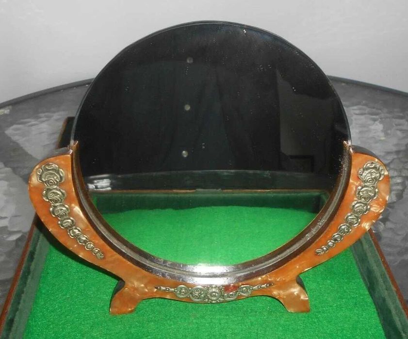 Espelho de mesa WC Art Déco madeira/sintético/metal anos 30