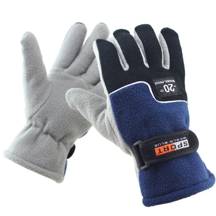 Лыжные перчатки холодостойкие до -20 флисовые черно-серые/ сине-черные