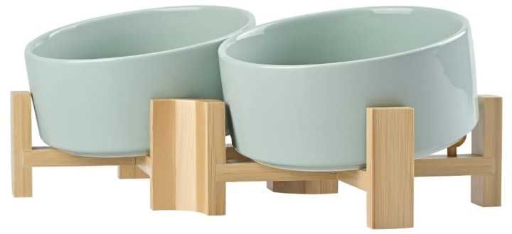 Ceramiczne Przechylane Miski Dla Psa Kota Z Drewnianym Stojakiem FBA94