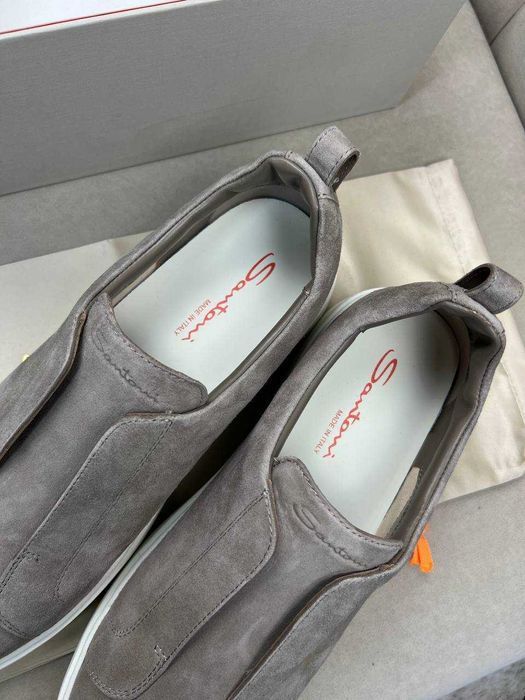 Мужские кожаные кроссовки Santoni замшевые кеды Сантони ob423