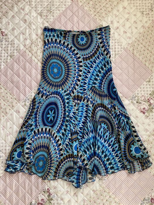 Niebieska długa spódnica we wzorki L 40 per una boho vintage 00s